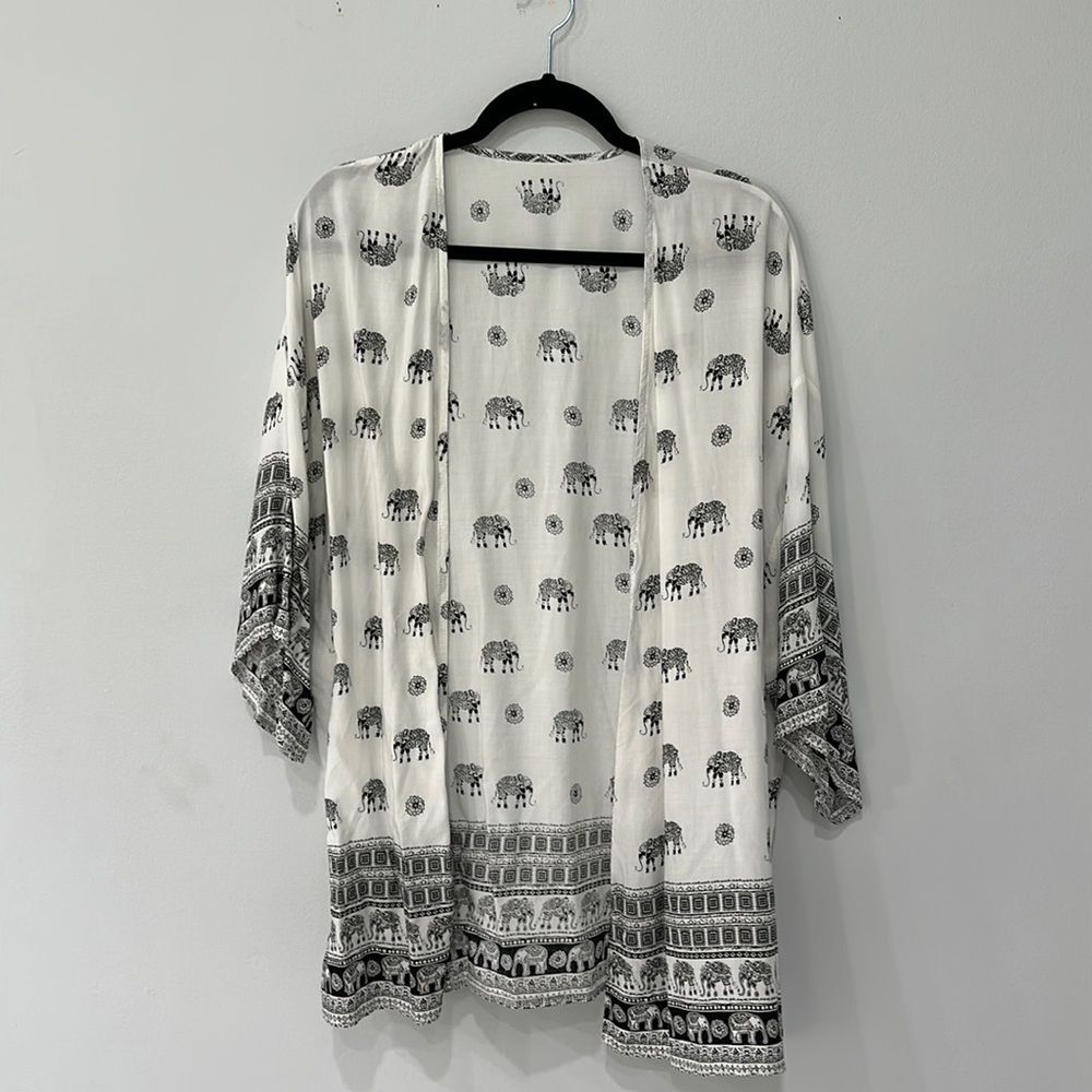 Women Top/Kimono/Cardigan/Cover Up  Elephant Print Sz XL - Picture 2 of 9